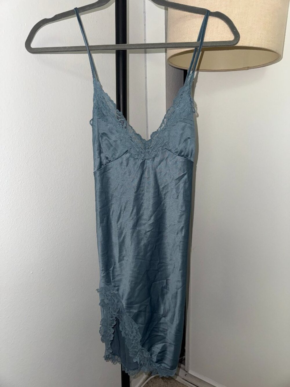 blue lace slip dress